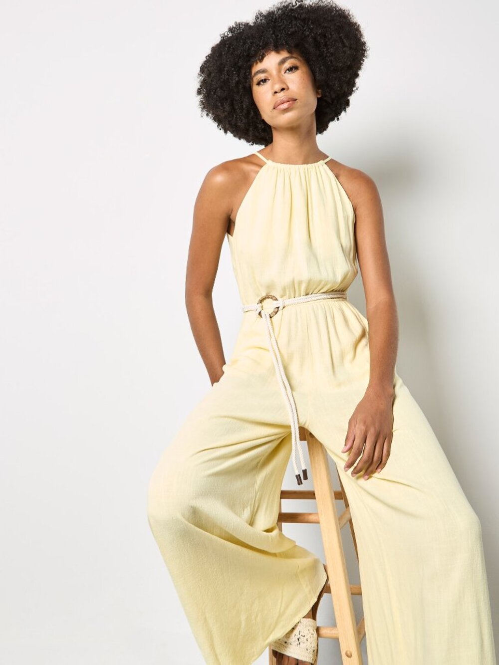 Butter Yellow Linen and Viscose Jumpsuit